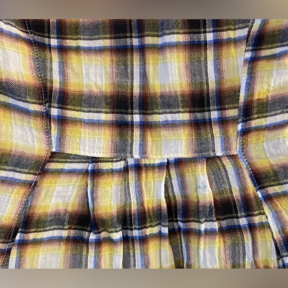 EUC yellow plaid blouse,Free People,pintuck waist, peplum,crochet trim,size S - Picture 11 of 14